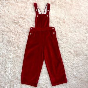 Red velvet wide leg overalls
